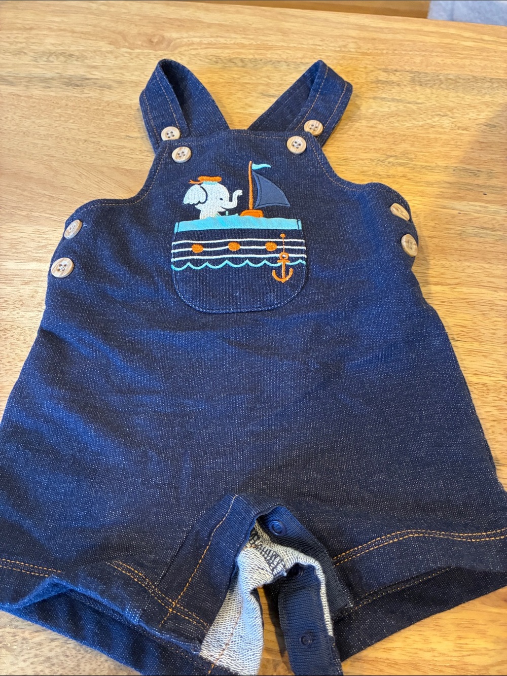 Navy Blue Baby Overalls with Nautical Embroidery